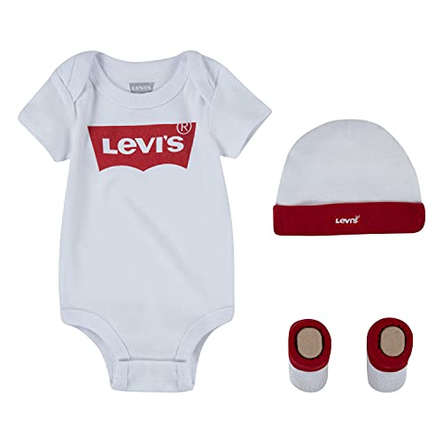Levi's Classic Batwing Infant Hat Bodysuit Bootie Set, 3Pc Bimbo, White, 0-6 Mesi