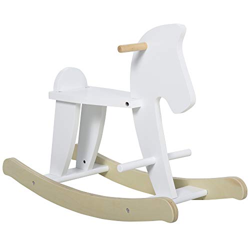 HOMCOM Cavallo a Dondolo per Bambini 1-3 Anni, Design Classico in Legno con Maniglie e Poggiapiedi,...