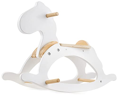 Mamabrum - Cavallo a Dondolo in Legno Bianco, Classico e Chic, Giocattolo per Bambini e Bambine a Partire...