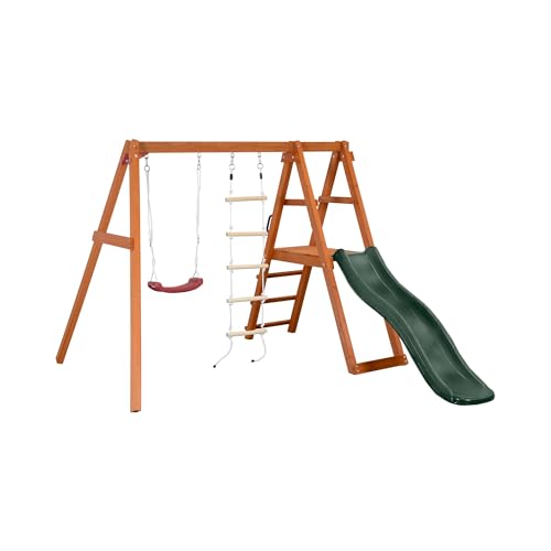 hillvert HI-GS-100 Struttura da arrampicata per bambini Altalena Scala di corda Scivolo Torre gioco Parco...