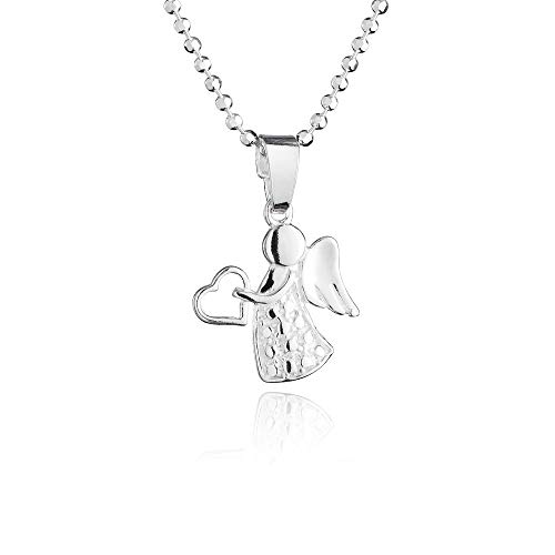 fish Bambina Bambino Collana Argento sterling 925 Ciondolo Angelo custode Portafortuna lunghezza...