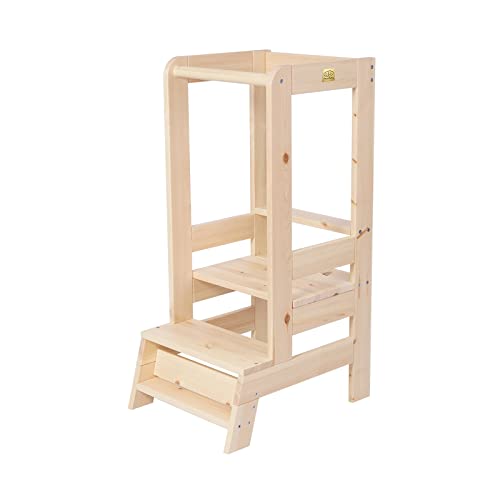 MEOWBABY Torre Montessoriana in Legno per Bambini - Torre di Apprendimento, Learning Tower, Naturale