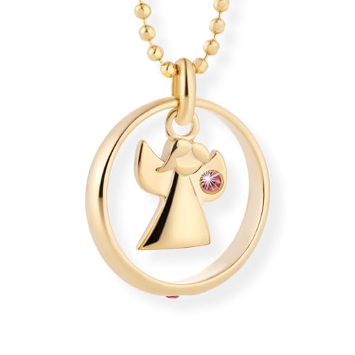 Collana Per Bambini Con Angelo Dorato E Cristallo Rosa Lunghezza Regolabile