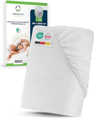 Sensalou Proteggi-Materasso Impermeabile 90x200 cm – Lenzuolo con Angoli Silenzioso per Letto Singolo,...