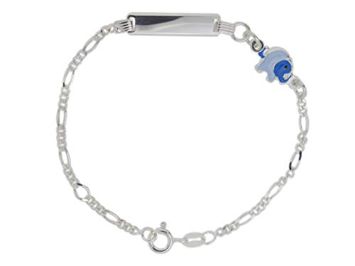 Aka Gioielli® - Bracciale Targhetta Identificativa Bambino Argento 925 con Elefante Azzurro Smaltato,...