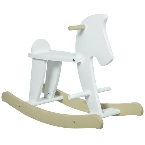 HOMCOM Cavallo a Dondolo per Bambini 1-3 Anni, Design Classico in Legno con Maniglie e Poggiapiedi,...