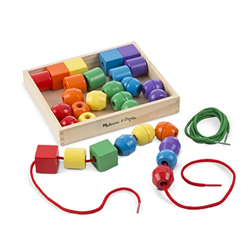 Melissa & Doug Perline Da Infilare Cassetta Di Legno, Incastri, Giochi Montessori Bambini 3 Anni, Regalo