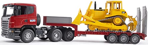 bruder 03555 - Autocarro Scania serie R con caricatore basso e bulldozer Cat, Transporter, Autocarro,...