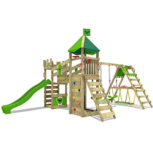 Gioco da giardino FATMOOSE RiverRun Royal a forma di castello con SurfSwing, altalena e scivolo verde...
