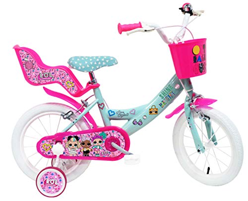 LOL - Bicicletta per bambini, 2 Freni, Rosa-Celeste, misura 14'