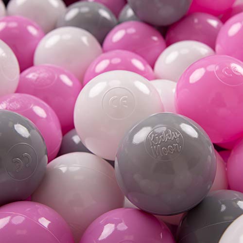 KiddyMoon 100 Palline/7Cm Palline Morbide Colorate Per Piscina Bambini Fatto In EU, Grigio/Bianco/Rosa