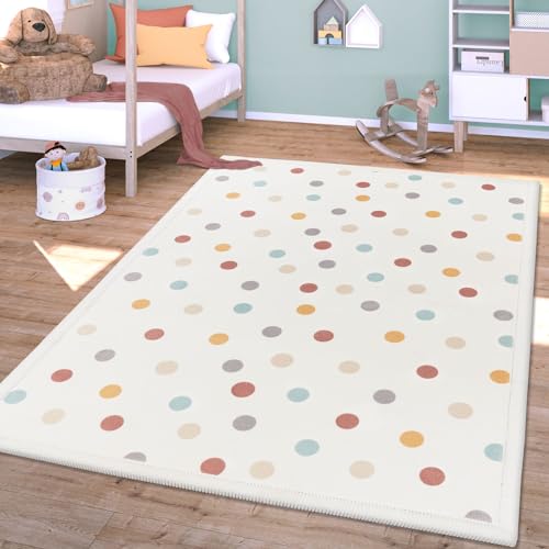 TT Home Tappeto Stanza Bambini Polkadot Lavabile Antiscivolo Soft, Colore:Blu Giallo Crema,...