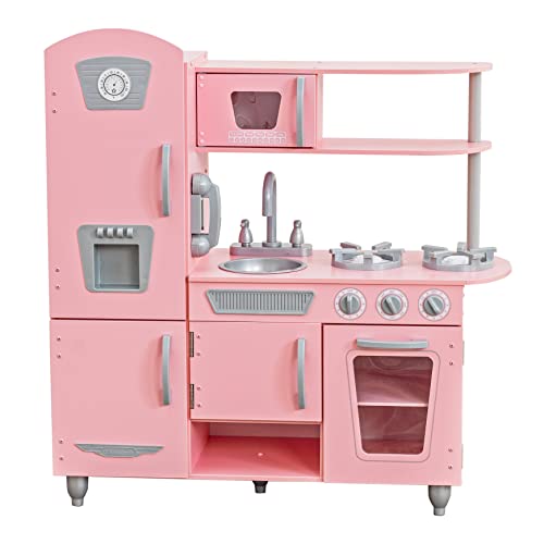 KidKraft Cucina Giocattolo in Legno Vintage Rosa, con telefono giocattolo e frigorifero vintage, giochi...