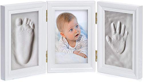 Baby Photo Frame Plaster Cast Set - Portafoto in gesso per impronte di mani, piedi e foto (Bianco - 3...