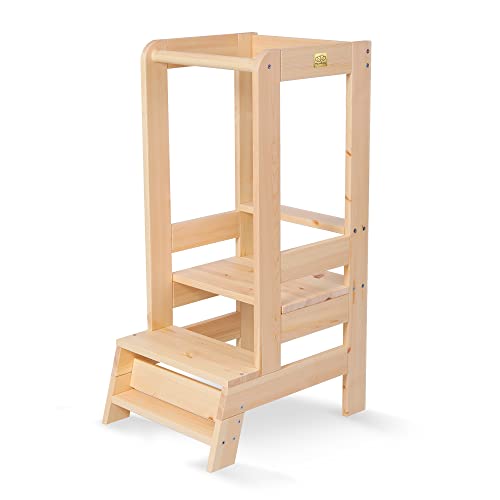 MEOWBABY Torre Montessoriana in Legno per Bambini - Torre di Apprendimento, Learning Tower, Naturale