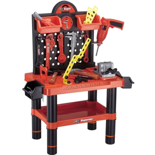 BAKAJI Banco da Lavoro per Bambini 54 Pezzi Attrezzi e Accessori 70 x 51 x 60 cm con Trapano Giocattolo...