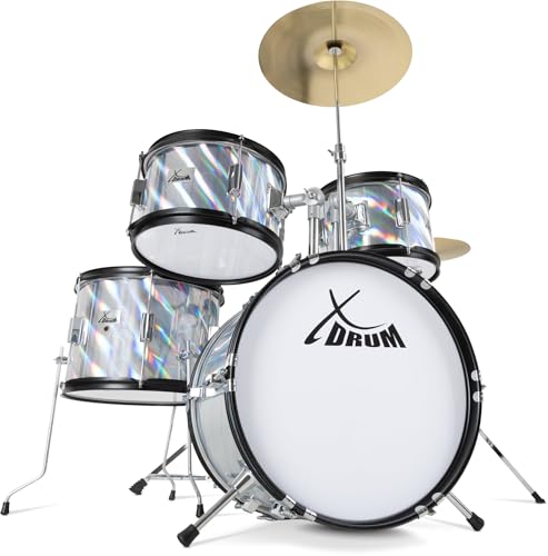 XDrum Junior Pro Batteria per Bambini Laser Silver - adatta da 5 a 9 anni - Drumset con accessori...