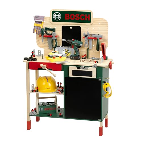 Theo Klein 8734 Bosch Banco da Lavoro Bosch in Legno | Robusto Piano di Lavoro per Bambini con Altezza...