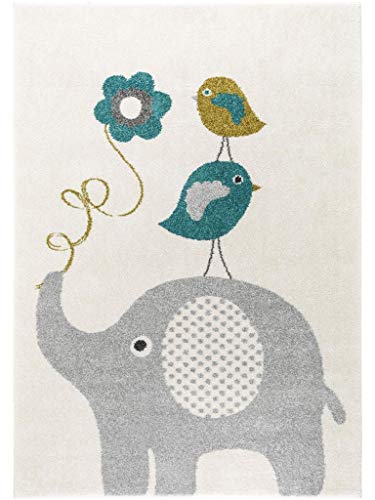 benuta Tappeto per bambini Birdies and Elephant, blu, 120 x 170 cm | Tappeto per giochi e cameretta dei...