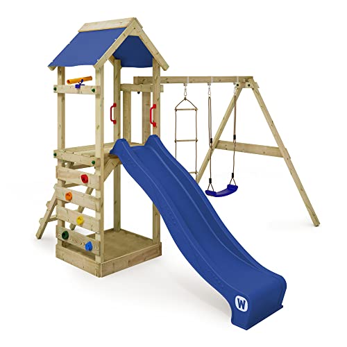 Gioco da giardino WICKEY FreeFlyer con altalena e scivolo blu, struttura da esterno per bambini con...