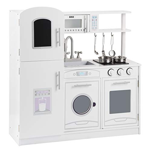 WOLTU Mini Cucina Giocattolo Moderna in Legno, con Kit di 5 Pezzi, Regalo per Bambini di 3 Anni, Bianca...