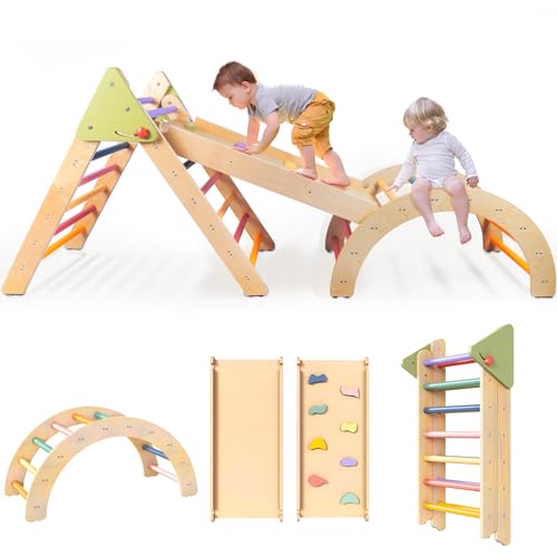 LOL-FUN Montessori - Struttura da arrampicata 7 in 1 in legno per bambini, pieghevole, giocattolo da...