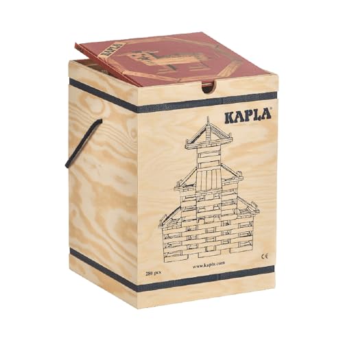 KAPLA - Scatola da 280 pezzi, 280 piastrine in legno di pino e 1 libro d'arte rosso, giocattolo di legno,...