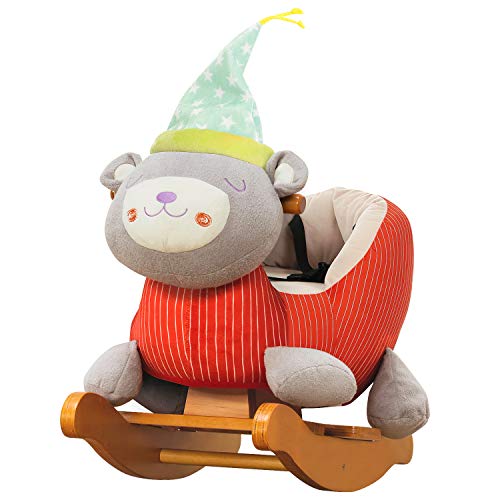 labebe Cavallo Dondolo Legno, Peluche Dondolo Bambini di Orso Arancione Chiaro per 1-3 Anno, Cavalluccio...