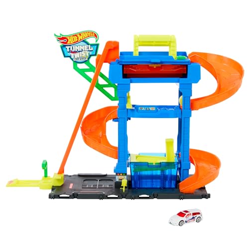 Hot Wheels 'Let's Race' Netflix - Autolavaggio con Tunnel, playset con pista e tunnel che spruzza acqua,...