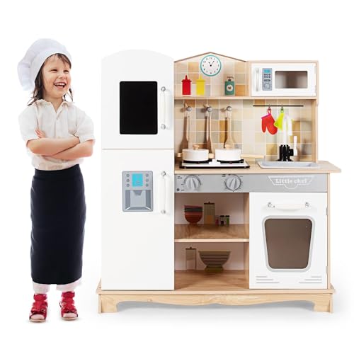 RELAX4LIFE Cucina Giocattolo in Legno per Bambini, Mini Cucina con Utensili da Cucina, Suoni e Luci...