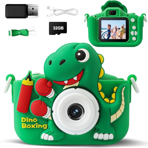 Macchina Fotografica Digitale per Bambini di Dinosauro - 3-12 Anni, Selfie Video 1080P HD