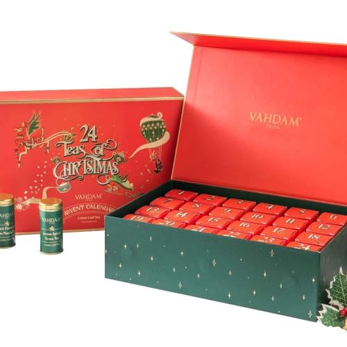 VAHDAM, Set regalo per il tè di Natale- 500g | Lussuosa confezione regalo con 24 tè sfusi assortiti |...
