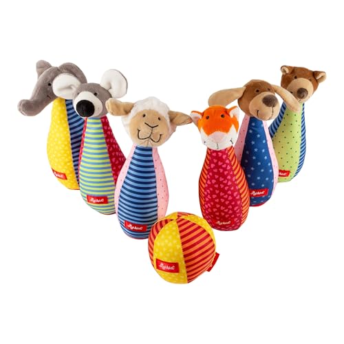 Sigikid 49520 - Gioco di birilli con 6 figure di animali, Multicolore