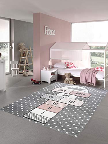 Merinos Tappeto da Gioco per Bambini in Grigio Crema Rosa Größe 140x200 cm