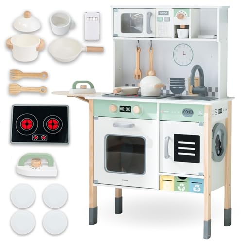Mamabrum Cucina Interattiva in Legno – Montessori 3+ – Suoni & Luci, Altezza Regolabile, Forno,...