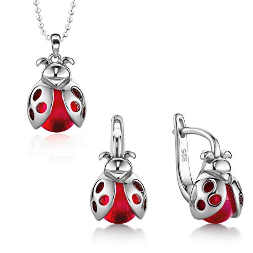 butterfly Bambine Ragazze set Composto da Catena e Orecchini Argento Vero Ciondolo a Forma di Coccinella....