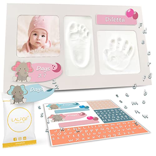 LALFOF Cornice Impronta Mani e Piedi Neonati con NOME. Idea regalo neonato maschio,regalo neonata...