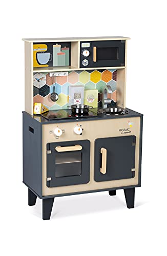 Janod - Grande Cucina Mozaïc - Giocattolo in Legno per Bambini - Attrezzata Sonora e Luminosa - con 3...