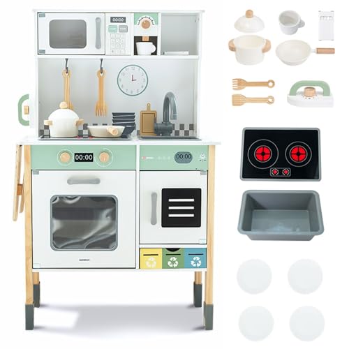 Mamabrum Cucina in Legno per Bambini 3+, Set da Cucina Interattiva con Lavatrice, Lavastoviglie e Gesso...