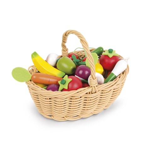 Janod - Cestino di 24 Frutti e Verdure - Giocattolo Imitativo Cestino della Spesa - Ideale per Giocare al...