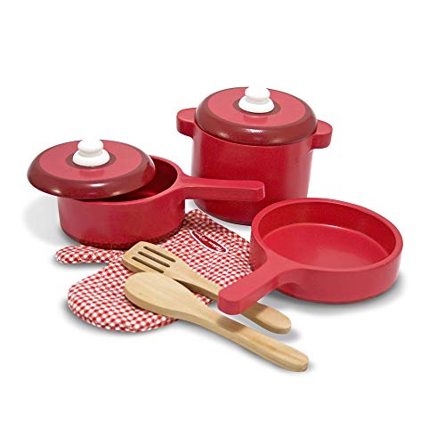 Melissa & Doug- Set di Accessori per Cucina in Legno, Giochi in Legno per Bambini, Giocattoli Montessori...