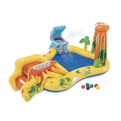 Intex 57444NP - Piscina Gonfiabile Playground Dinosauri, Vinile, Multicolore, 249x191x109 cm