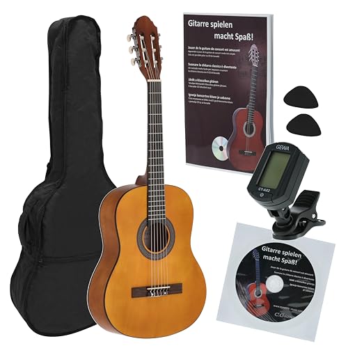 JUAN MIGUEL NAVARREZ chitarra classica 3/4 starter set miele (borsa, accordatore, plettri, libro con CD)