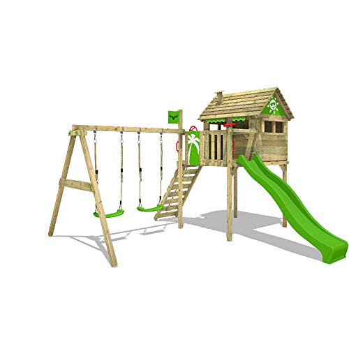 FATMOOSE Parco giochi in legno FunFactory Giochi da giardino con altalena e scivolo mela verde, Casa su...