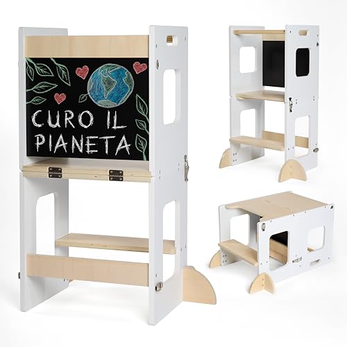 KYWAI® Torre Montessoriana Bambini – Torretta Montessoriana 3 in 1 Premium con Lavagna e Gambe di...