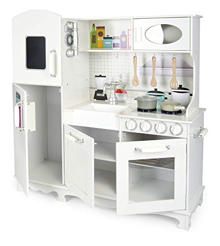 Leomark Cucina in legno per bambini Biano con tanti funzioni, Ideale giocattolo per avventure culinarie...