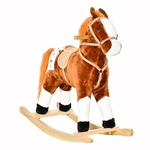 HOMCOM Cavallo a Dondolo in Legno con Suono Animale Regalo Giocattolo per i Bambini 74 x 28 x 65cm...