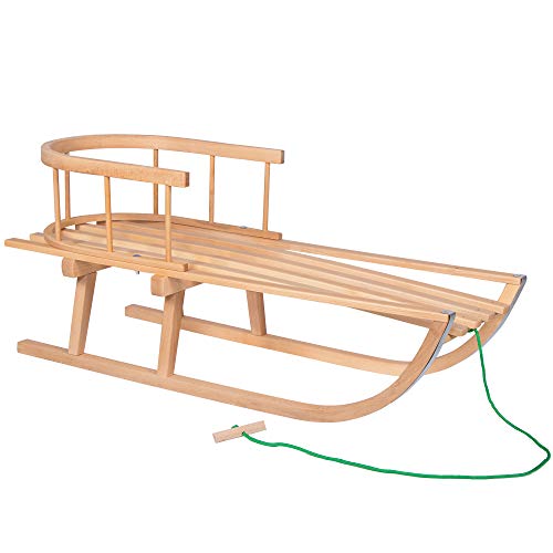 SPRINGOS Slitta per bambini Slittino in legno 90 cm con schienale e corda di trazione Legno di faggio