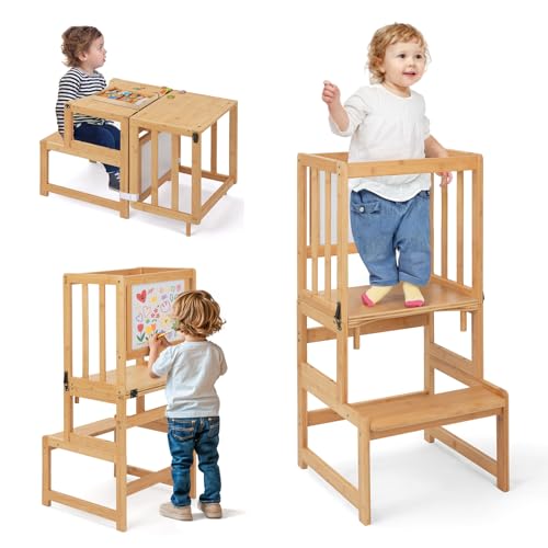 COSYLAND Torre Montessoriana 3 in 1 - Torre Montessoriana Bambini trasformabile in scrivania - Torre...