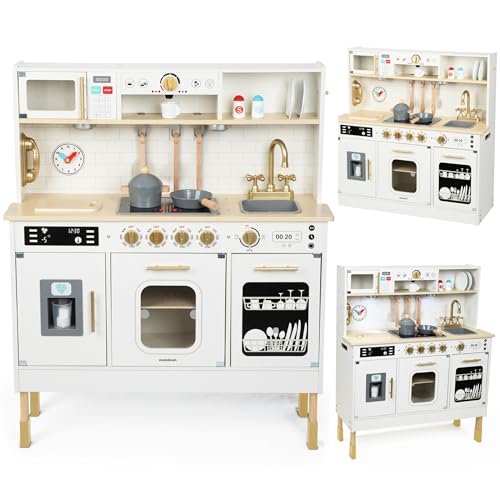 Mamabrum Cucina in Legno per Bambini XXL – Cucina Giocattolo Interattiva con LED, Microonde,...